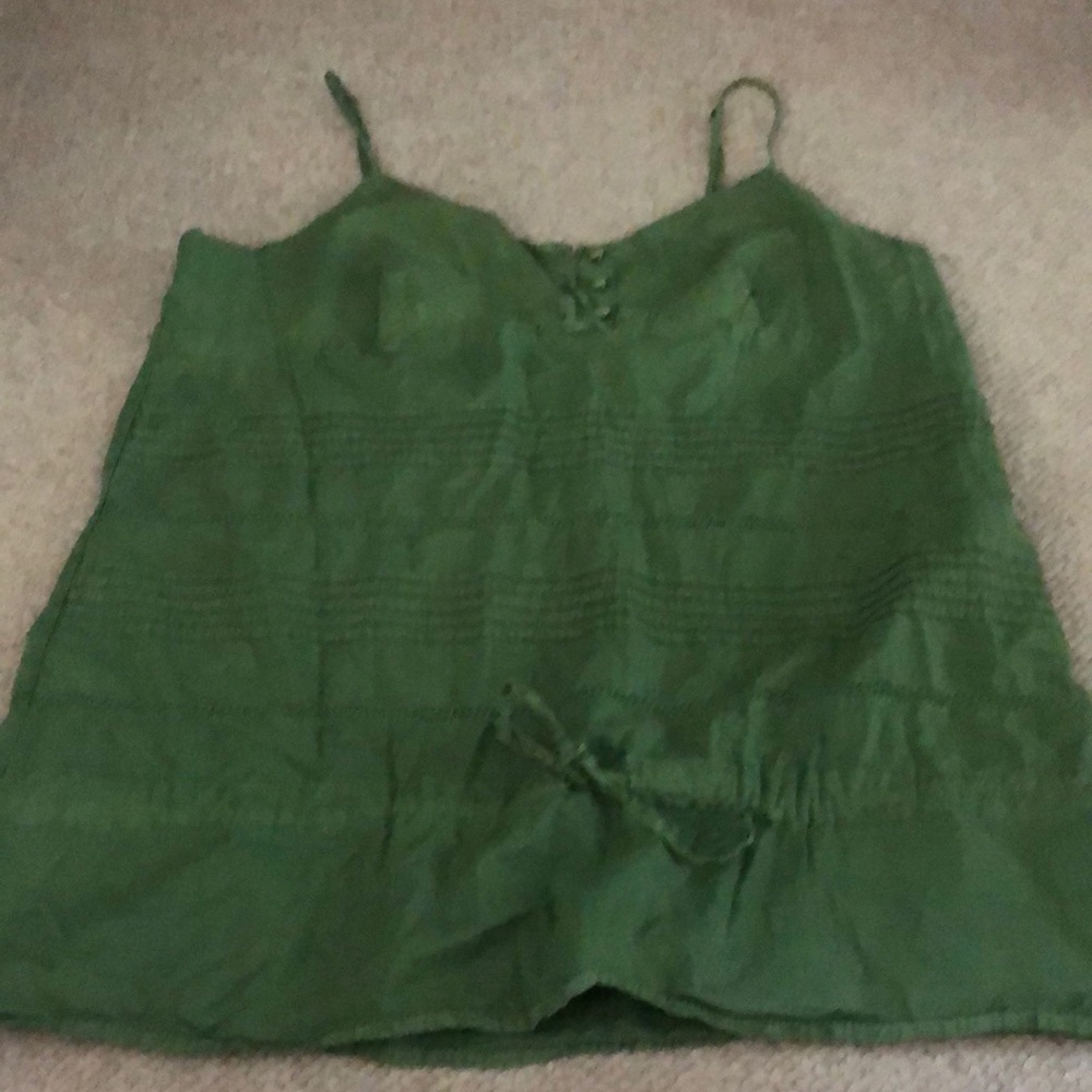 Green button up tank top with adjustable straps